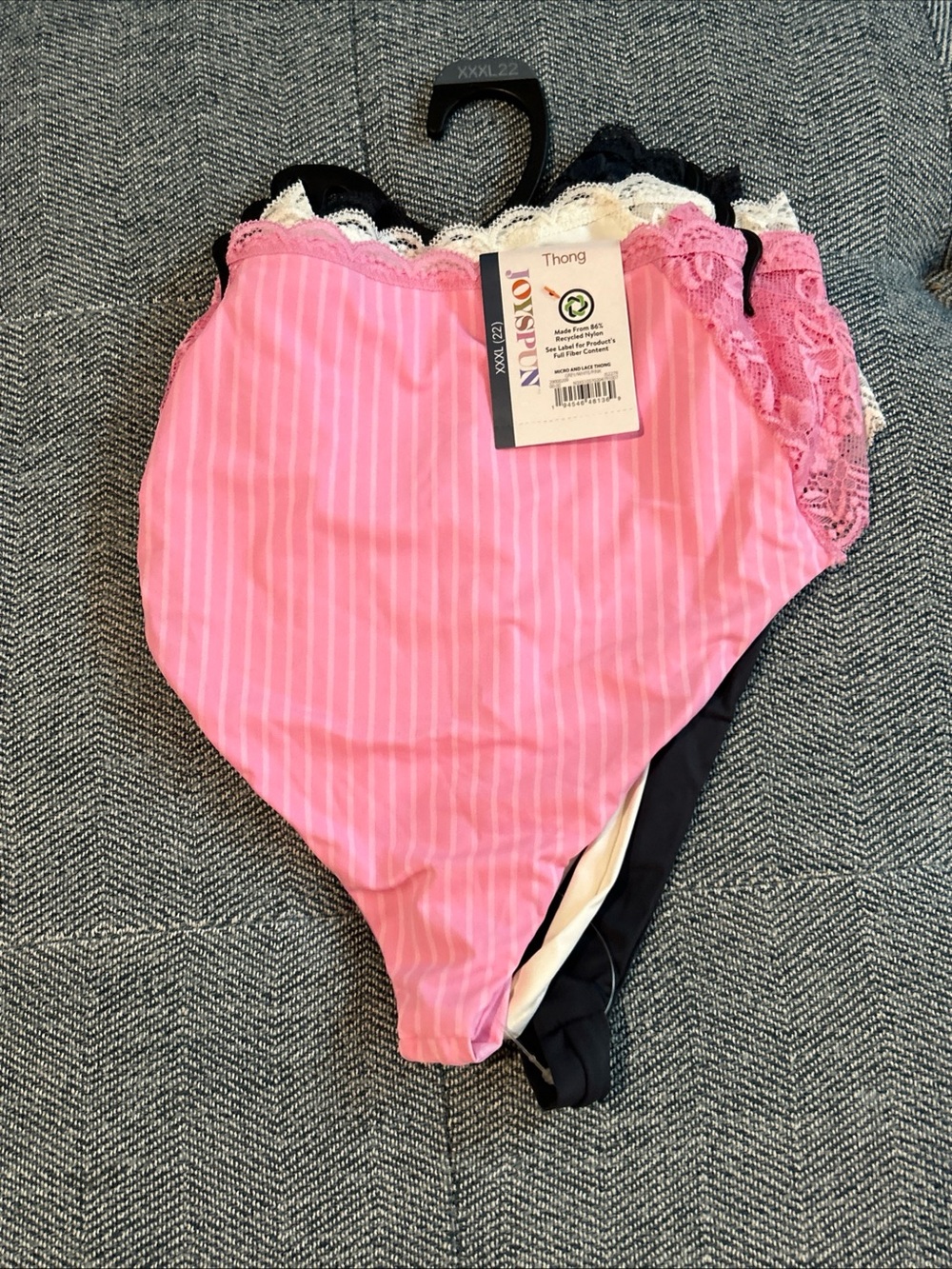 Joyspun Women's Microfiber and Lace Thong Panties, 3-pack, XXXL (22) NWT